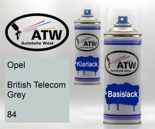 Opel, British Telecom Grey, 084: 400ml Sprühdose + 400ml Klarlack - Set, von ATW Autoteile West.